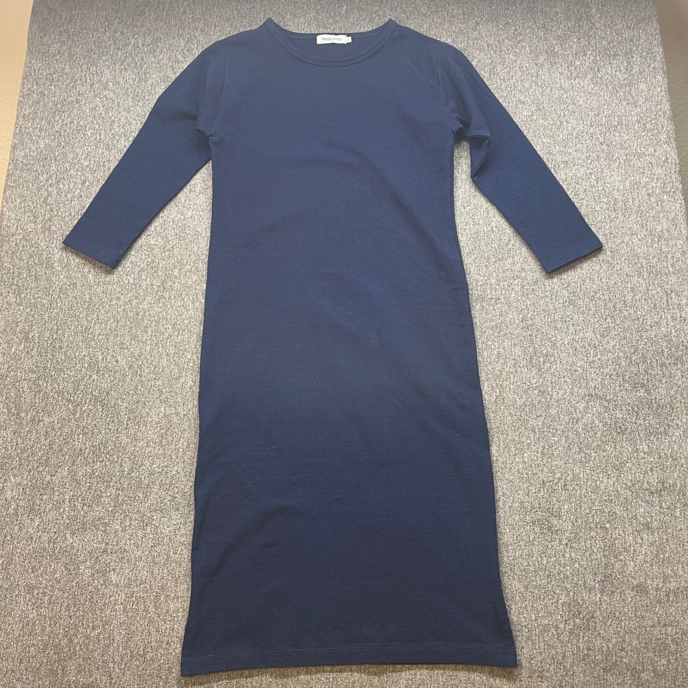 Taylor Stitch Navy Blue Long Sleeve Midi‎ T-Shirt Dress Size M
